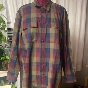 LL Bean Mens X-Large Flannel Lined Button Up Shirt Jacket Plaid